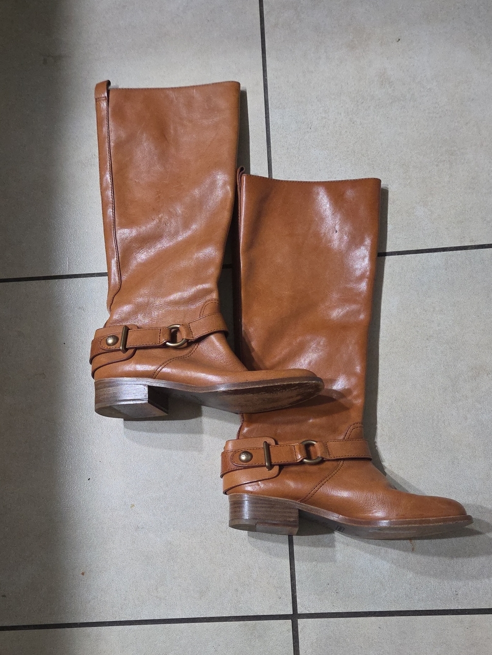 Coach Tall Brown Leather Riding Boots with Buckle Detail